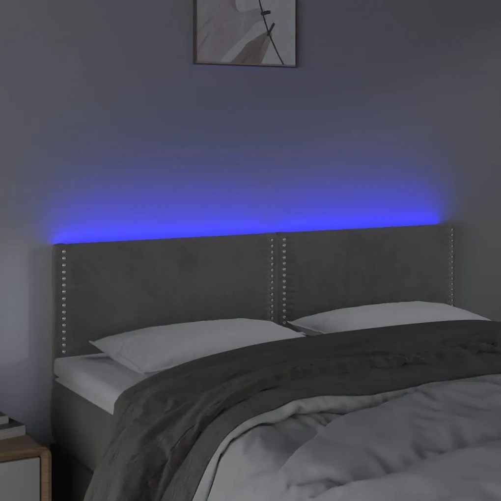 Cabeceira de cama c/luzes LED veludo 144x5x78/88 cm cinza-claro