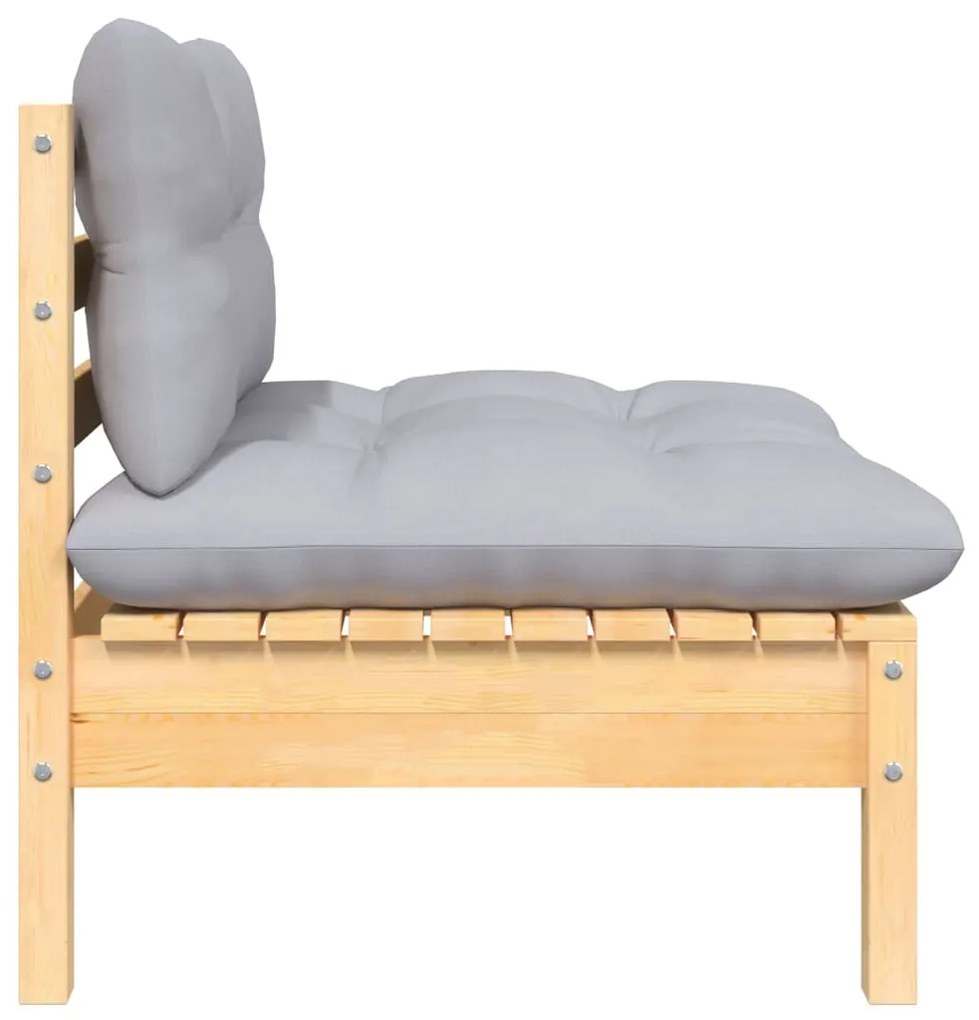 7 pcs conjunto lounge de jardim + almofadões cinza pinho maciço
