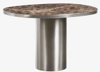 Mesa De Jantar Oval 120x100 Cm Em Pedra Natural E Aço Inoxidável Fertrix Mármore Castanho Emperador - Sklum