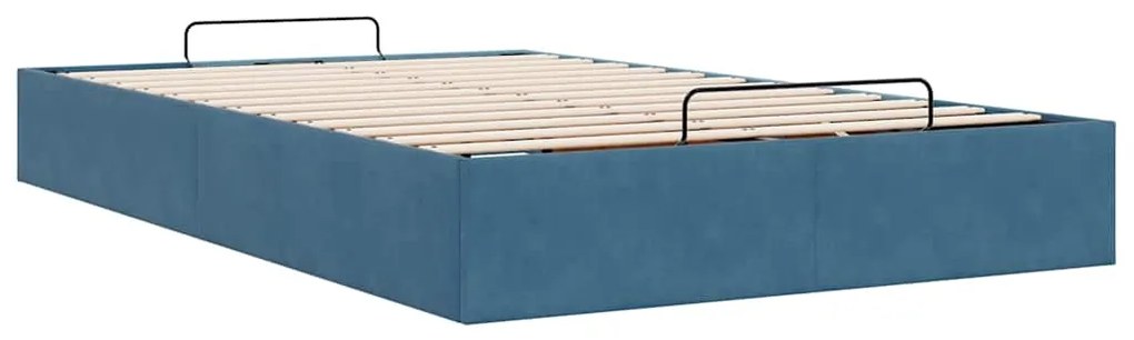 Ottoman Bed Frame No Colchão Azul Escuro 120x190 cm Veludo