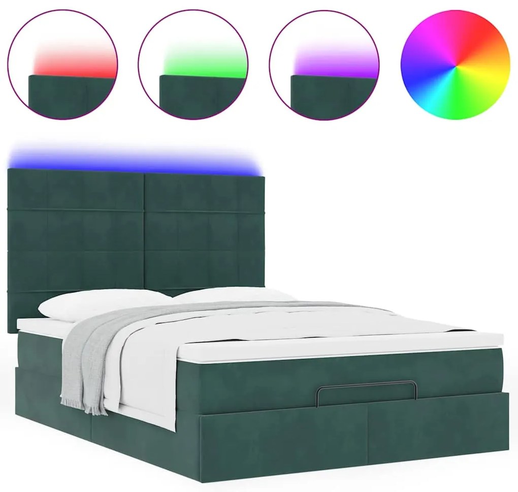 Estrutura cama otomana colchões 140x200 cm veludo verde escuro