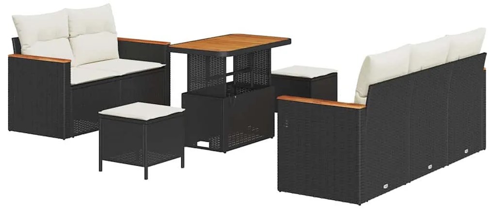 Conjunto de Sofá de Jardim de 8 Peças com Almofadas Preto Rattan Poli