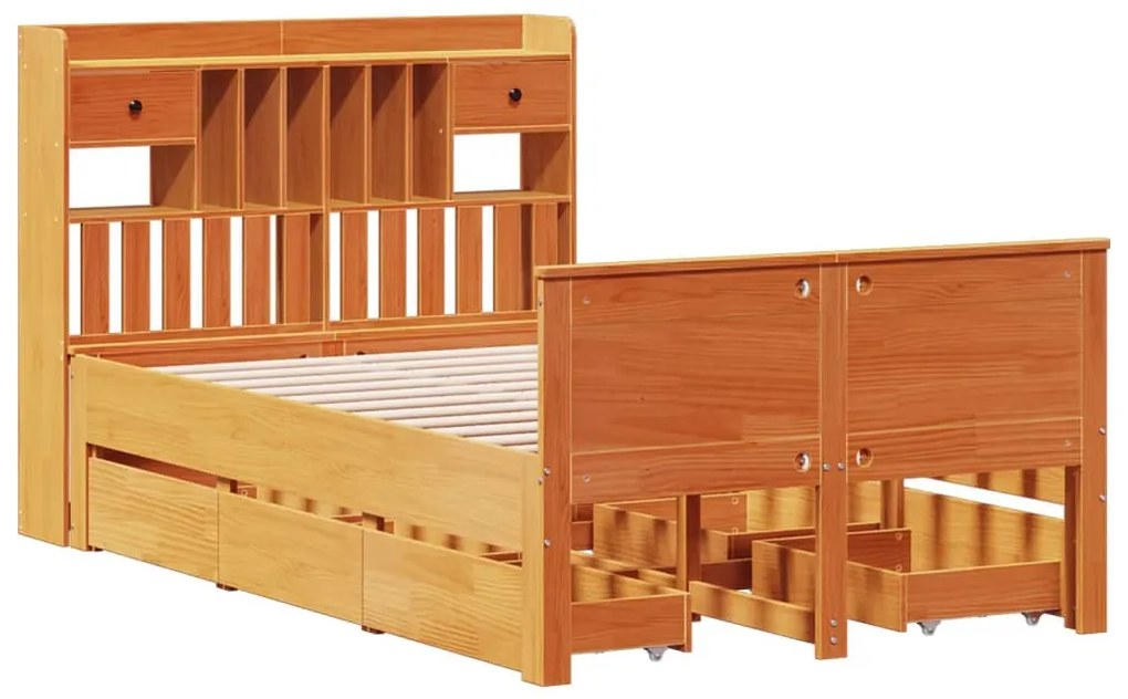 Cama c/ estante sem colchão 120x200cm pinho maciço castanho-mel