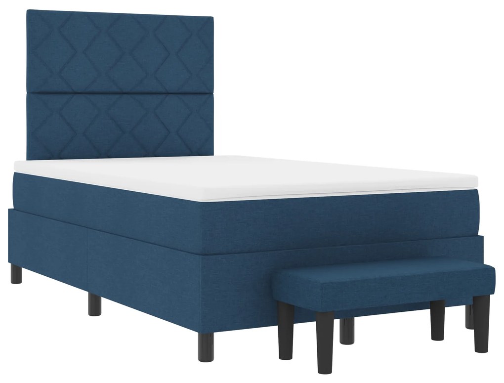 Cama Box Spring com Colchão & Banco Azul 120x190 cm Tecido