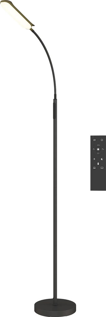 Candeeiro de pé para sala de estar com comando à distância, controlo tátil, temperatura de cor e luminosidade reguláveis, preto