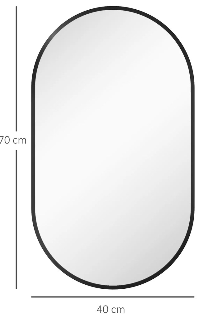 Espelho Casa de Banho Oval 40x3x70 cm Espelho Decorativo de Parede com Estrutura de Liga de Alumínio Horizontal ou Vertical Preto