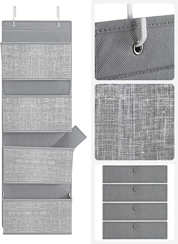 Prateleira organizadora suspensa para guarda roupa com 4 bolsos 33,5 x 12 x 100 cm cinza mesclado
