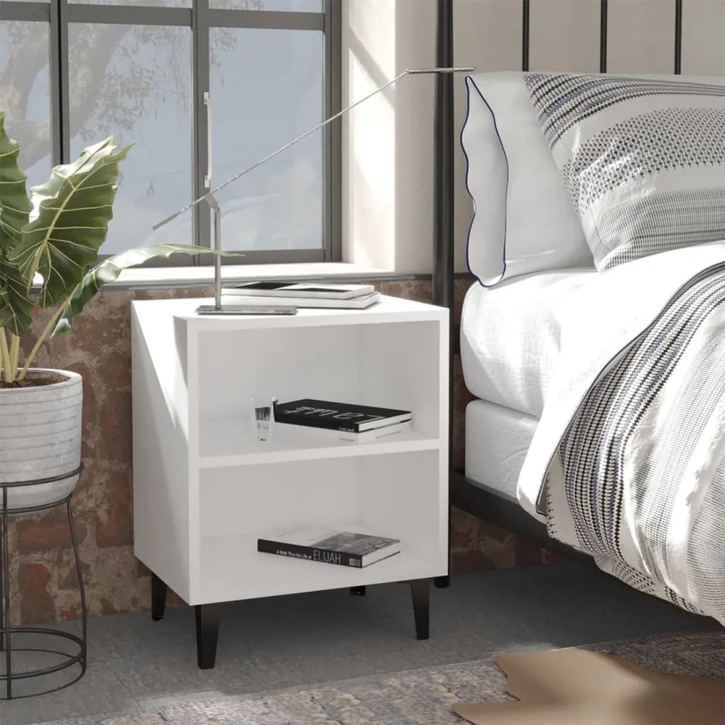 vidaXL Mesa de cabeceira com pernas em metal 40x30x50 cm branco