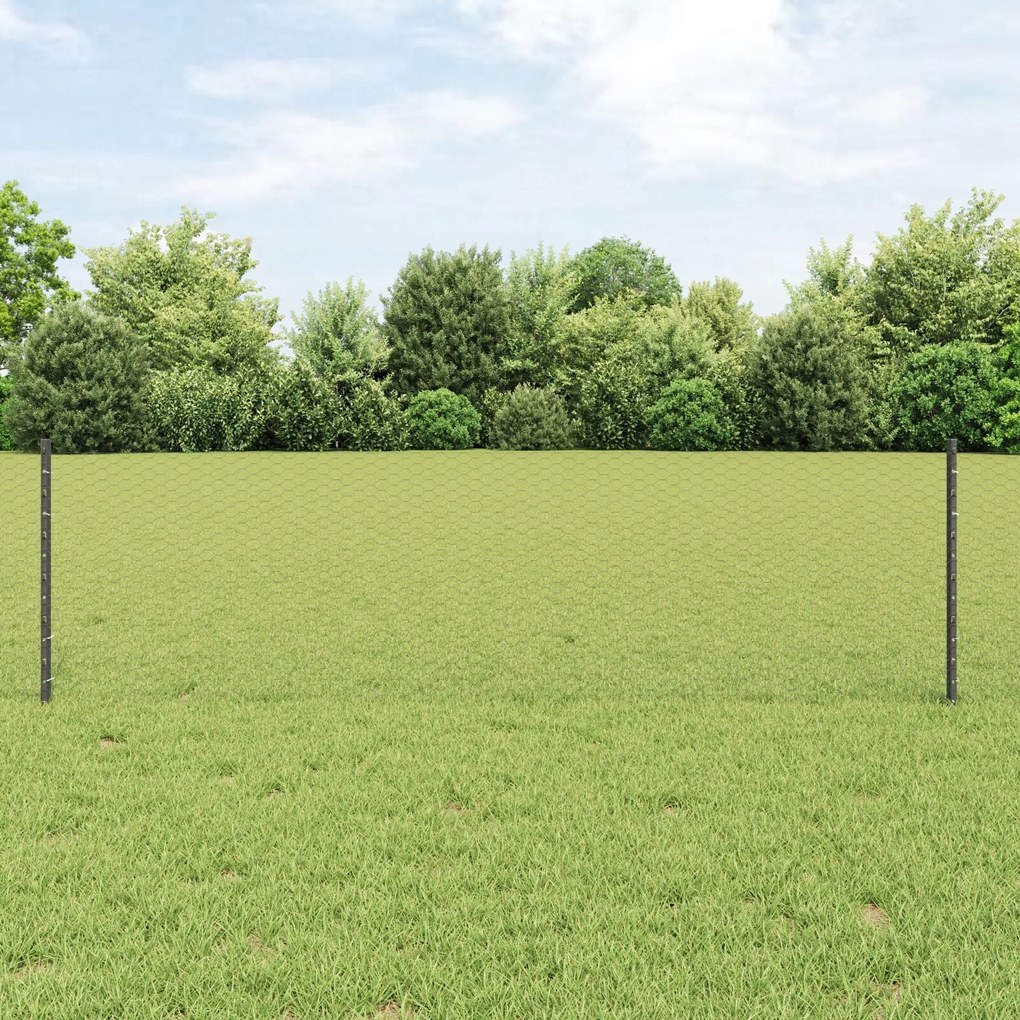 Postes de Cerca vidaXL 11 pcs U-Channel Cinza 60 cm Aço, Cerca Hexagon