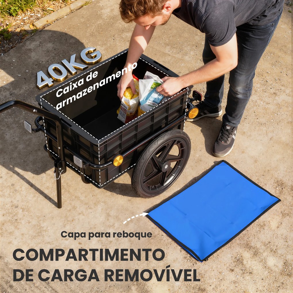 Reboque de Bicicleta 40 kg com Cobertura de Tecido Oxford Refletores e Estrutura de Aço 144x59x80 cm Azul