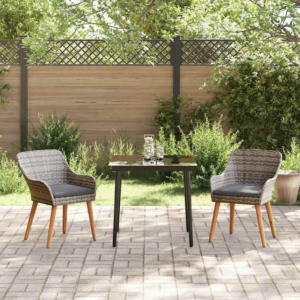 Conjunto de Jantar de Jardim de 3 Peças Cinza em Rattan Sintético