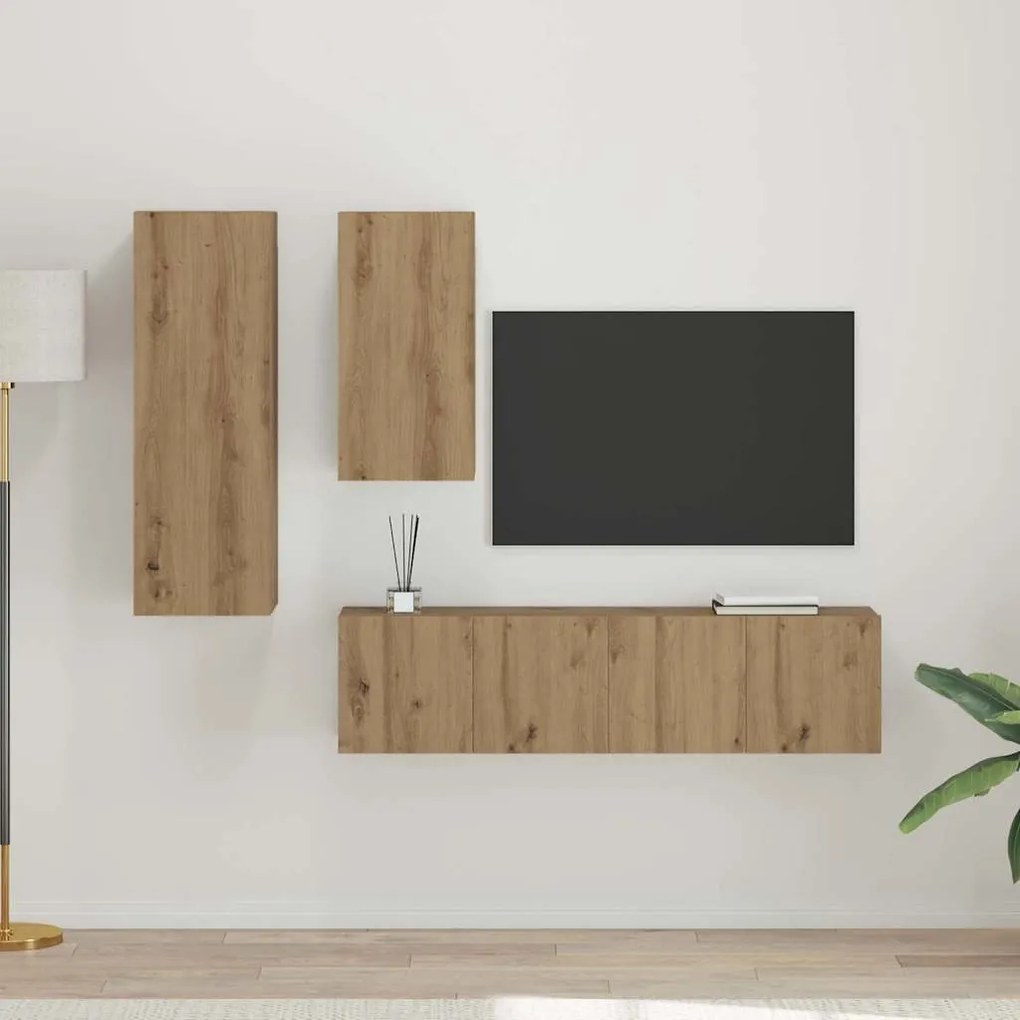 Conjunto de móvel de TV com prateleira 4 pcs carvalho artisiano