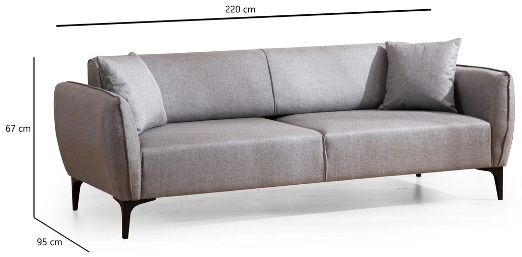 Sofá "Belissimo" de 3 Lugares – Cinzento – 220x95x67 cm – Design Moder