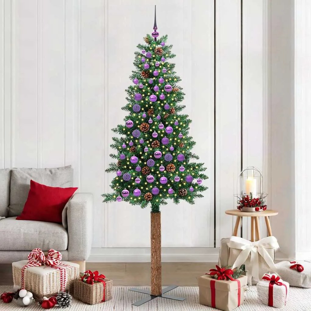vidaXL Árvore de Natal Slim com 300 LEDs com suporte Verde 210 cm