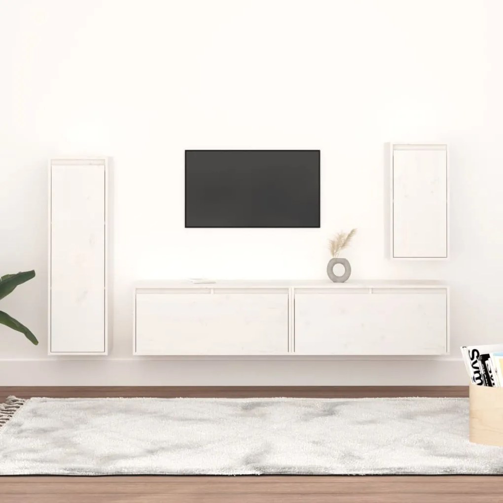 vidaXL Móveis de TV 4 pcs madeira de pinho maciça branco