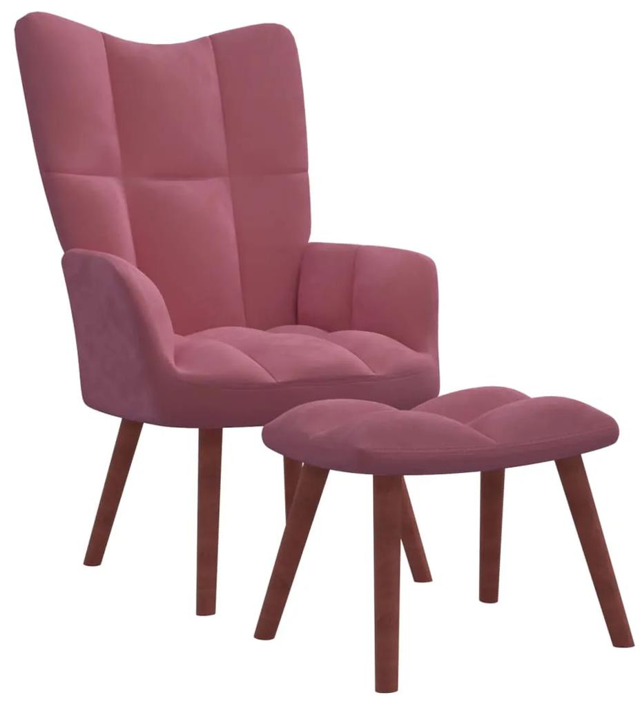 328066 vidaXL Cadeira de descanso com banco veludo rosa