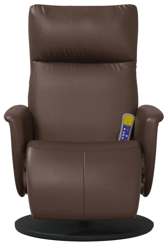 Poltrona massagens reclinável + apoio pés couro artif. castanho
