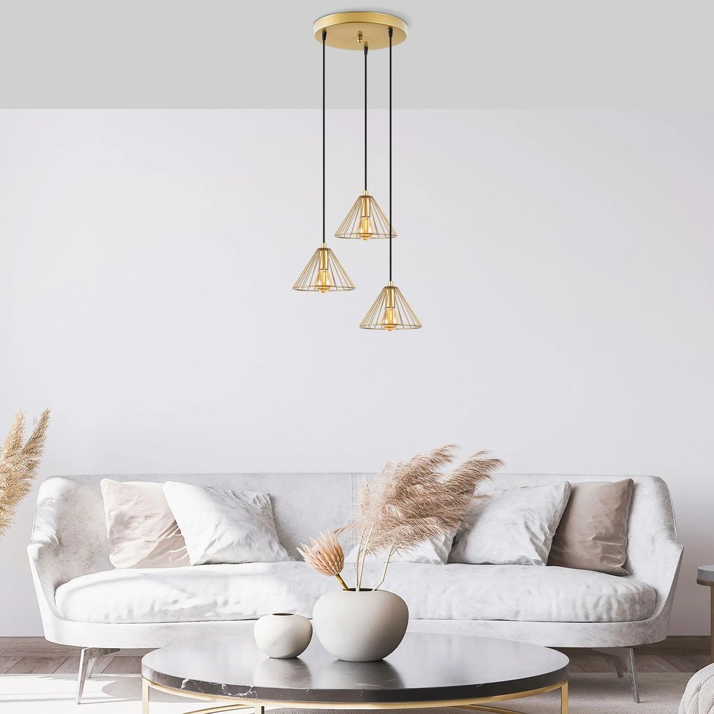 Candeeiro Chandelier Soylu – Dourado Brilhante – 41 x 41 x 117 cm