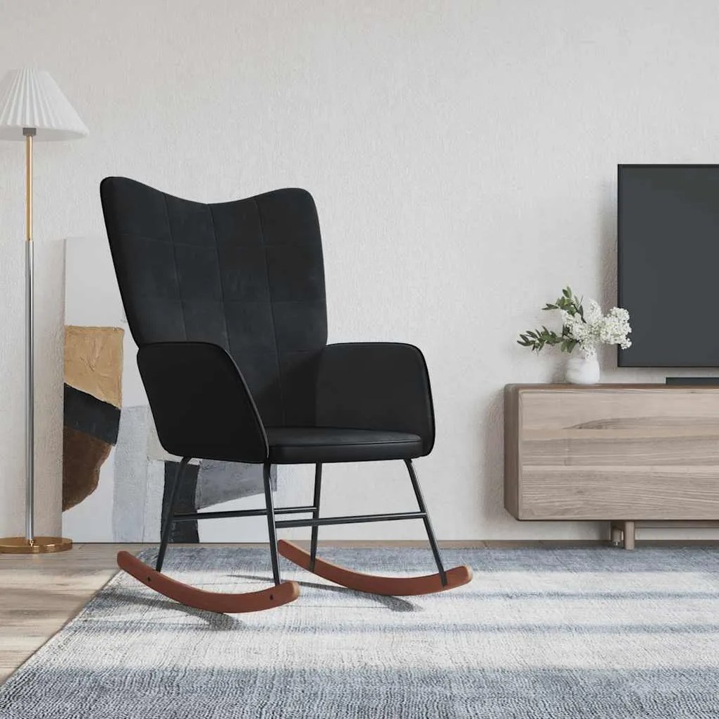 vidaXL Cadeira de baloiço PVC e veludo preto