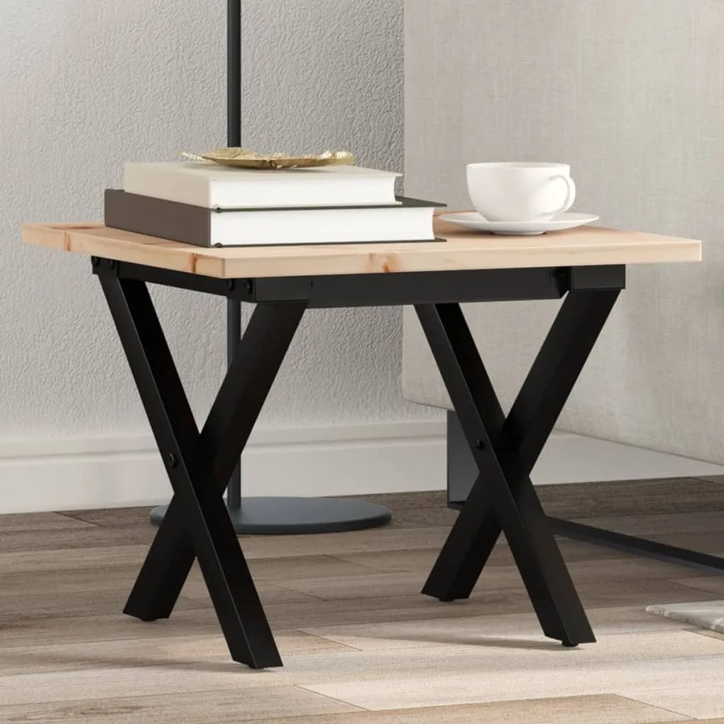 Mesa de centro estrutura em X 40x40x35 cm pinho e aço