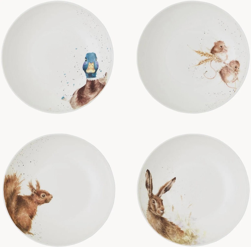 Pratos de massa em porcelana Fine Bone China Royal Worcester, conjunto de 4