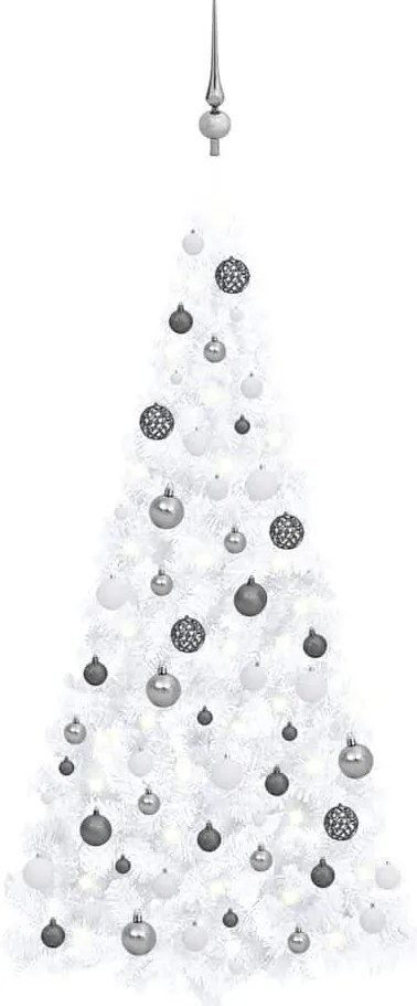 Meia árvore Natal artificial pré-iluminada c/ bolas branco