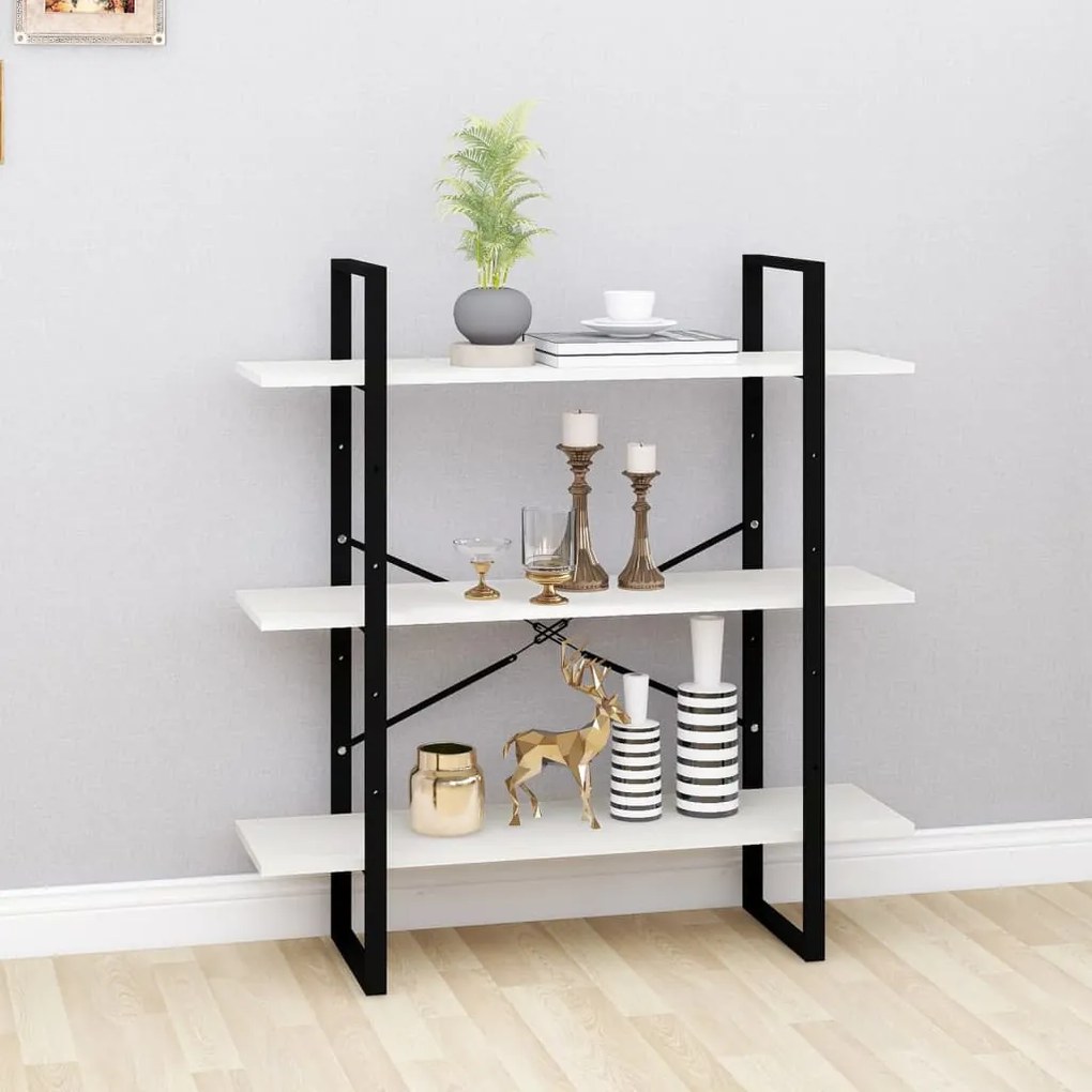 806553 vidaXL Estante com 3 prateleiras 100x30x105 cm pinho maciço branco