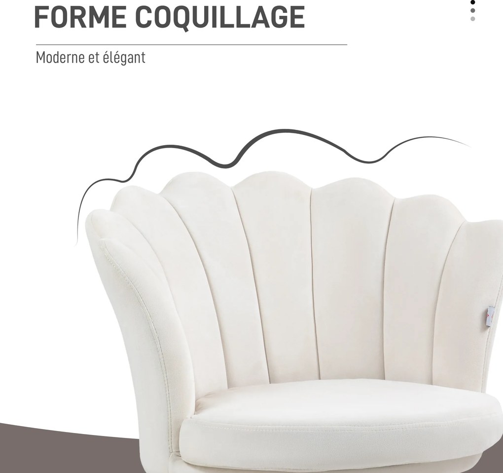 Poltrona em forma de concha, cadeira de Toucador, poltrona de veludo, poltrona de sala com pés em metal dourado e creme