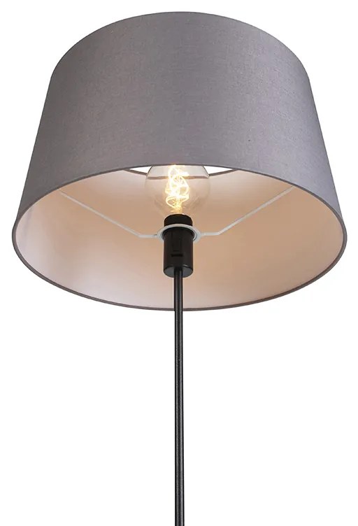 Candeeiro de pé preto com abajur de linho cinzento escuro 45 cm - Parte Clássico / Antigo