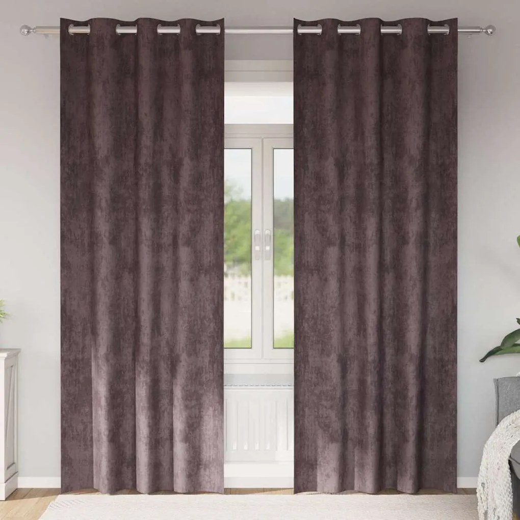 Cortinas de Veludo 2 pcs com Ilhós Marrom 260x140 cm