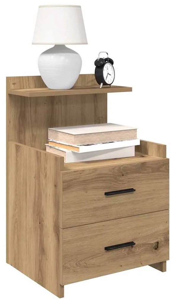 Mesa de cabeceira com 2 gavetas carvalho artesanal 40x36,5x62 cm