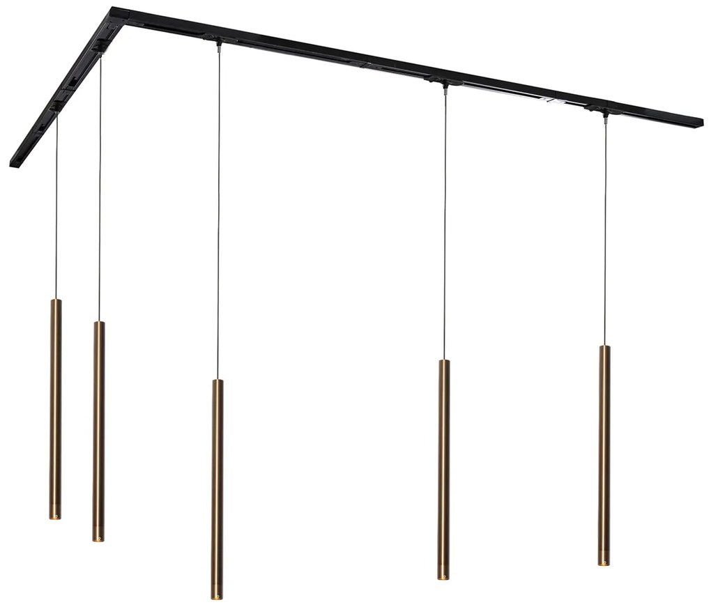 Sistema de iluminação de trilho moderno com 5 luzes pendentes bronze escuro 1-fase - Iconic Frini