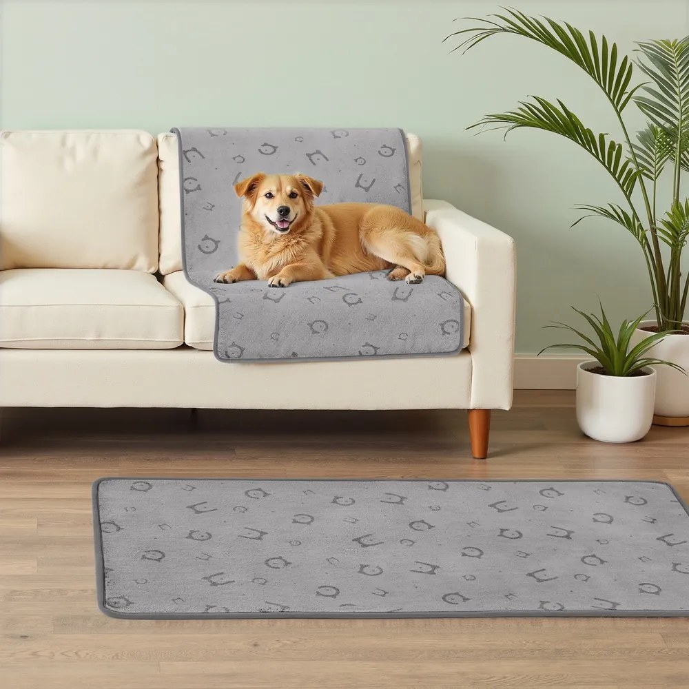 Conjunto de 2 Manta para cães,122 x 61 cm tapete reutilizável para cães Cinza