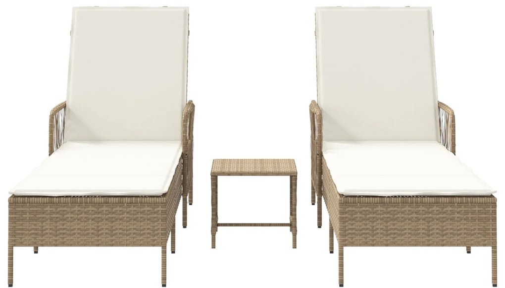 Conjunto de Espreguiçadeiras Conjunto de 3 Bege e Creme