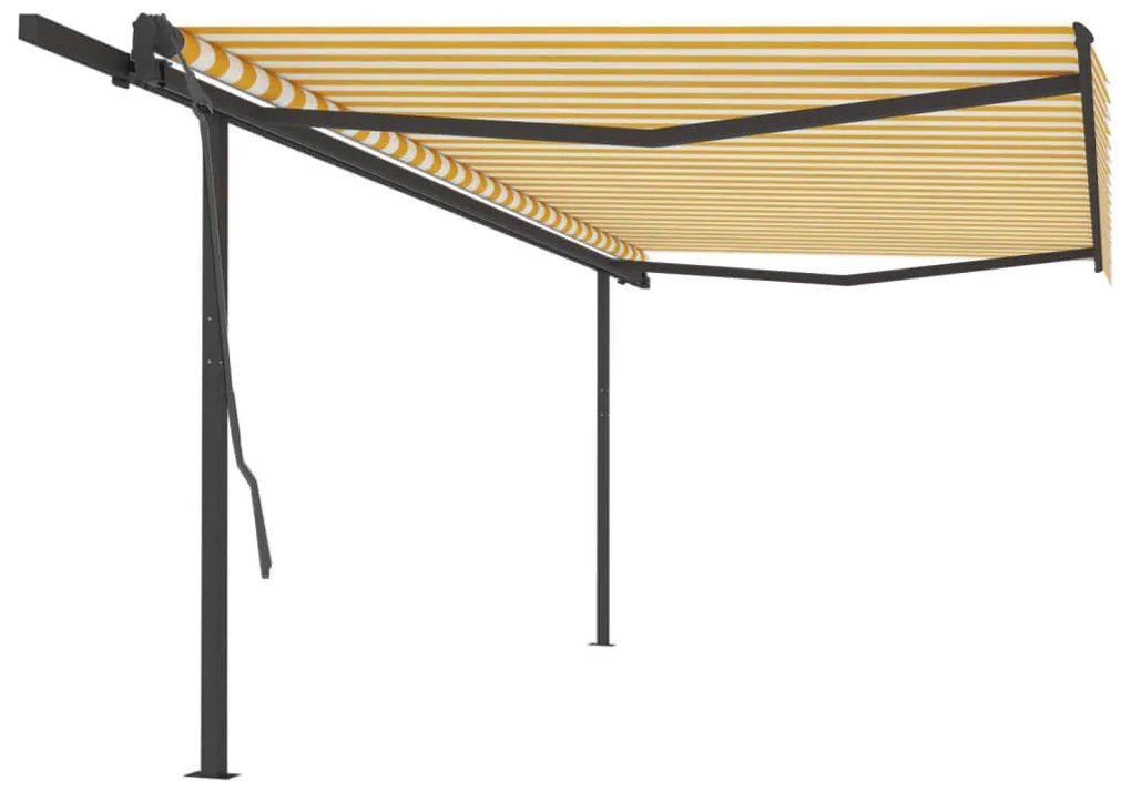 vidaXL Toldo retrátil manual com postes 5x3 m amarelo e branco