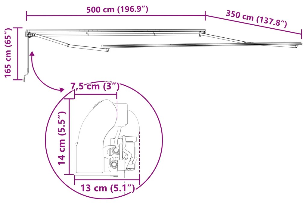 Toldo Retrátil Manual VidaXL Branco 500x350 cm