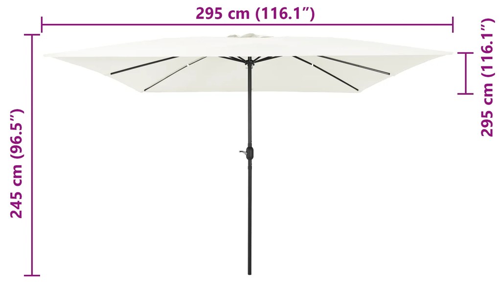 Parasol de Jardim Quadrado vidaXL 295x245 cm Branco Areia