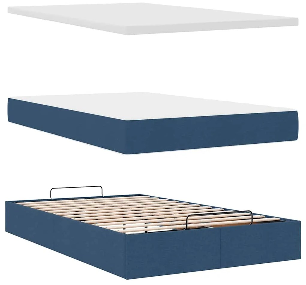 Estrutura de cama otomana com colchão 120x200 cm tecido azul
