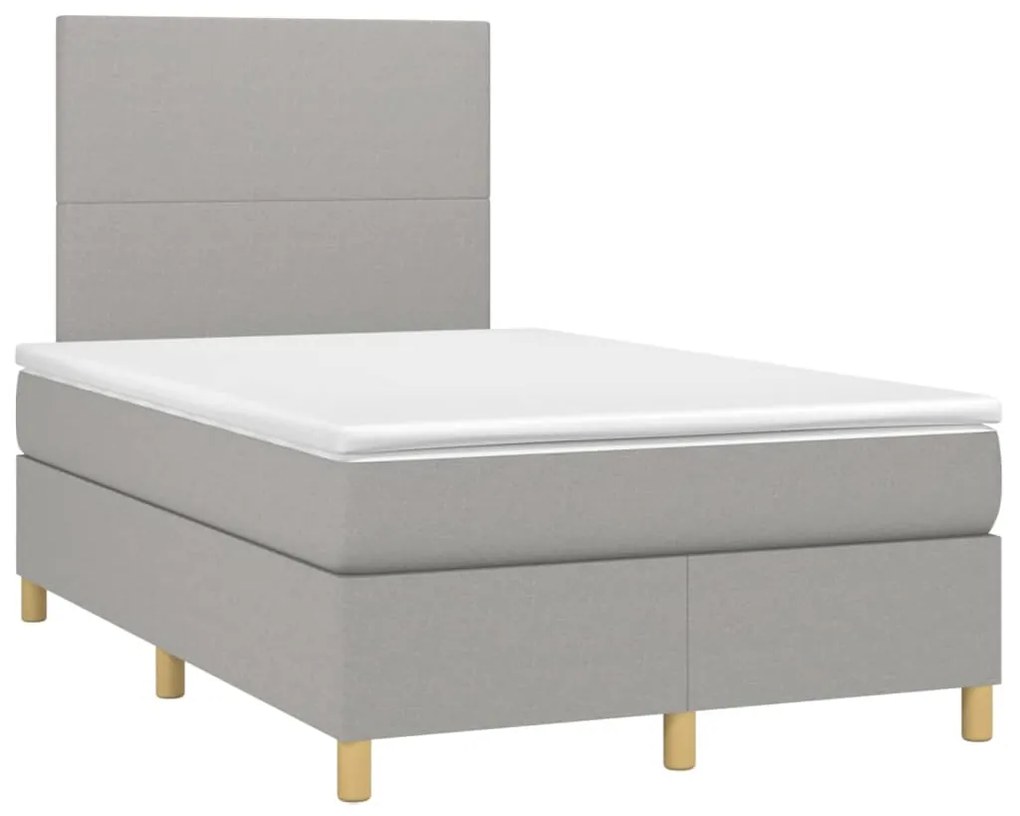 Cama box spring c/ colchão e LED 120x200 cm tecido cinza-claro