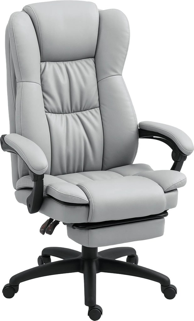 Vinsetto Cadeira para Secretária Poltrona Massagem 6 Pontos de Massagem e Apoio para os Pés Retrátil 68,5x68,5x113-121 cm Cinza | Aosom Portugal