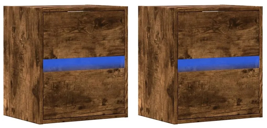 Mesas de cabeceira de parede com luzes LED 2pcs carvalho fumado