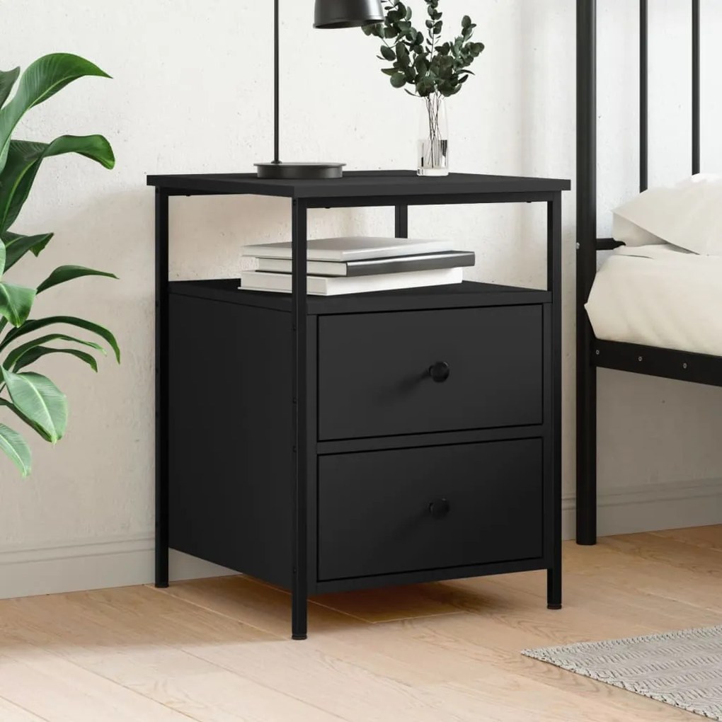 vidaXL Mesa de cabeceira 44x45x60 cm derivados de madeira preto