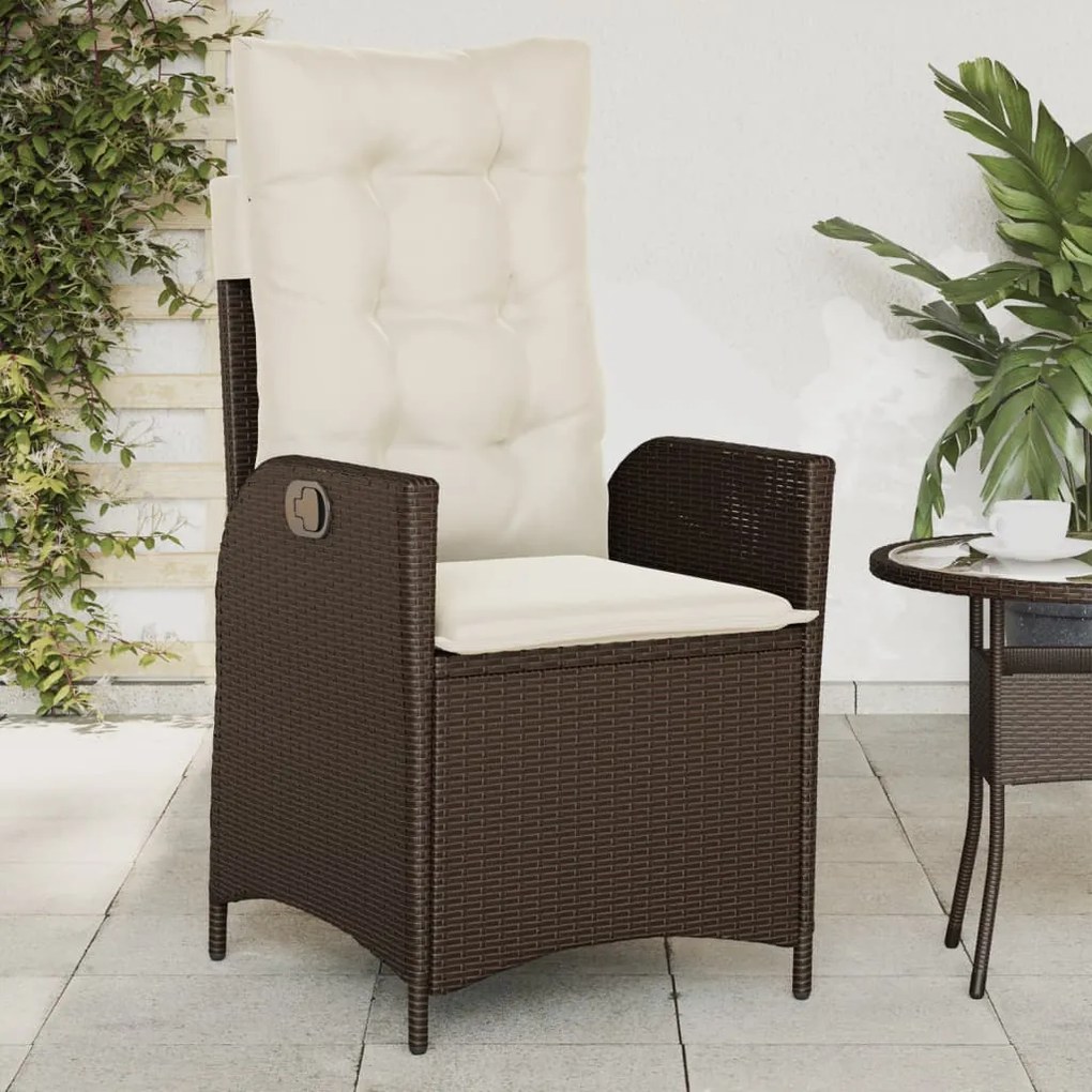vidaXL Cadeira de jardim reclinável com almofadões vime PE castanho