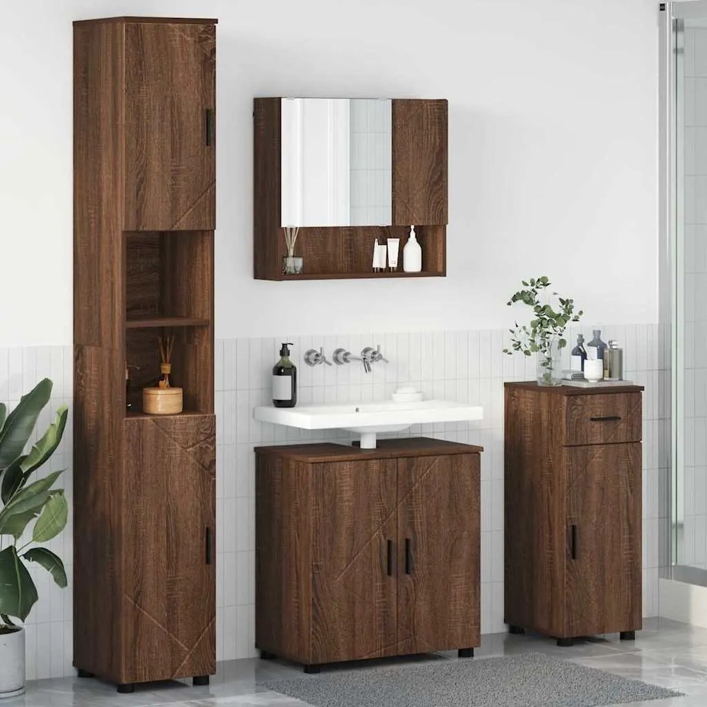vidaXL Conjunto de Móveis para Banheiro 4 pcs Carvalho castanho