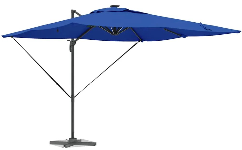 Parasol Cantilever Roma com LEDs em Azul Céu – 286 x 285 x 270 cm, Alu