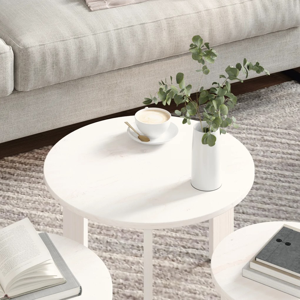 Conjunto de Mesas de Café 3 pcs Branco 47.5 x 47.5 x 27 cm