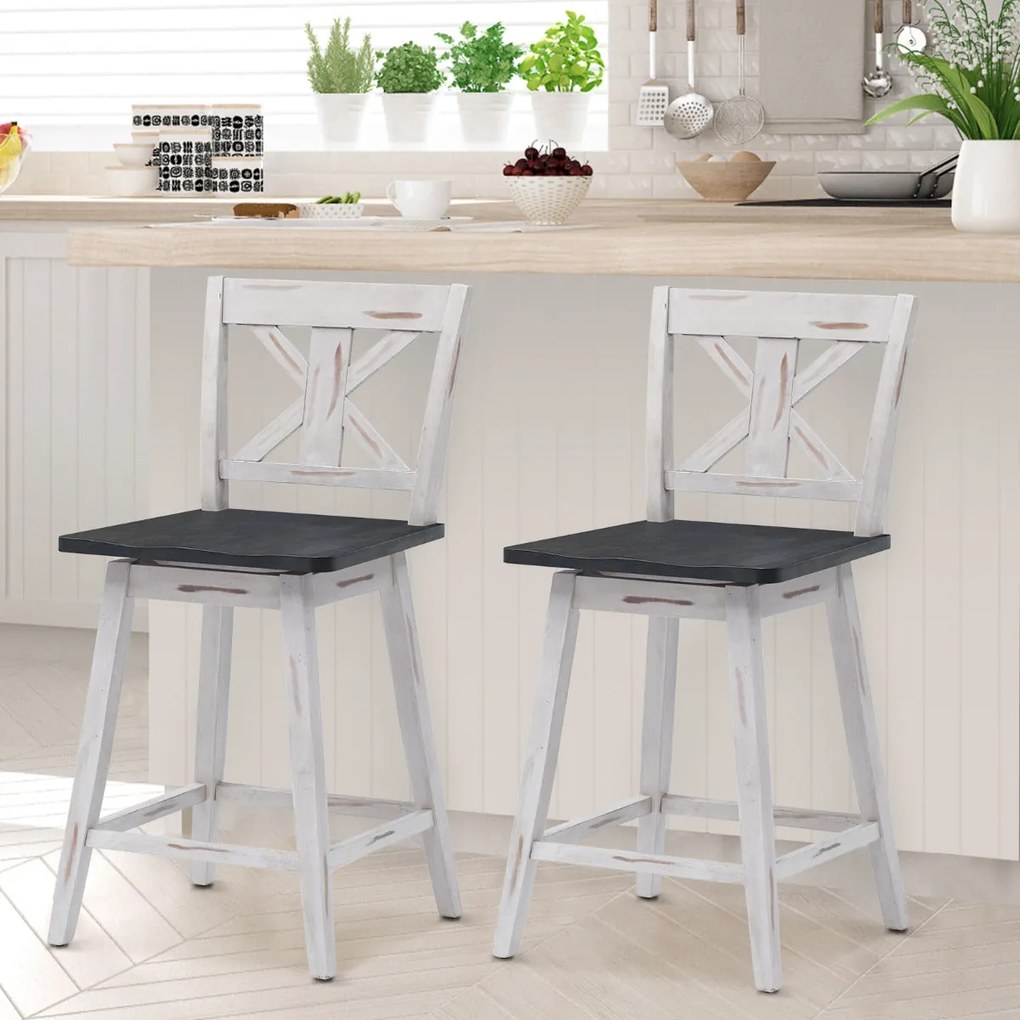 Conjunto de 2 Bancos de Bar "FREJA" Vintage com Assento Giratório 360°