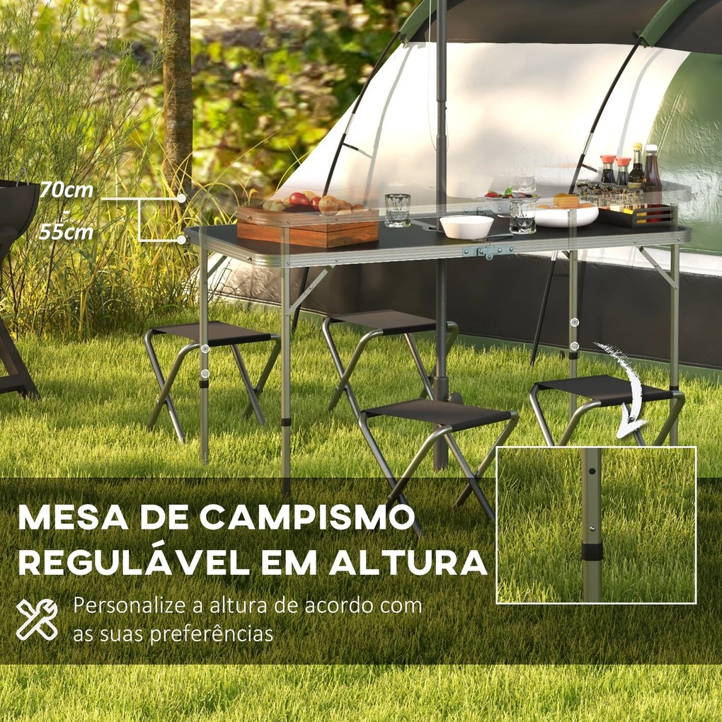 Outsunny Conjunto de Campismo de 5 Peças Mesa de Campismo Dobrável com