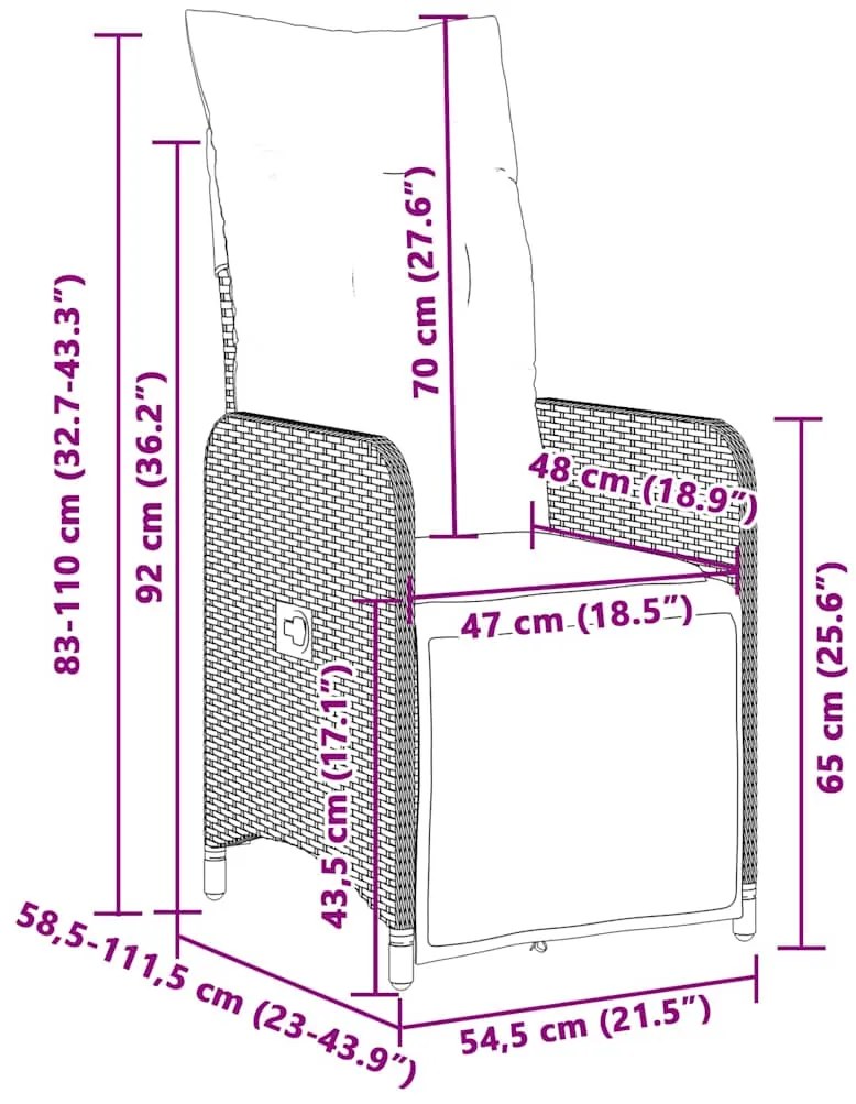 7 pcs conjunto de bistrô p/ jardim c/ almofadões vime PE preto