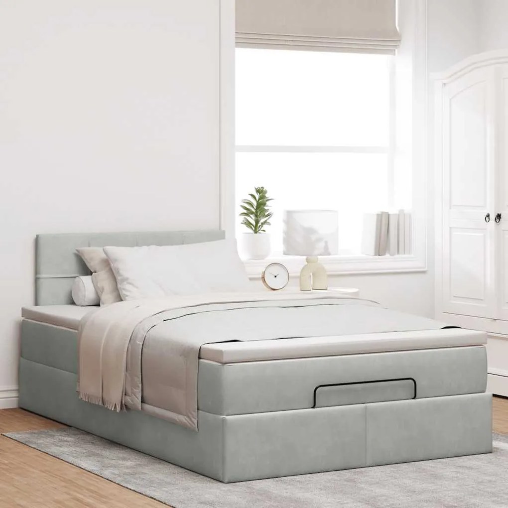 Cama otomana com colchão cinza claro 120x190 cm Veludo